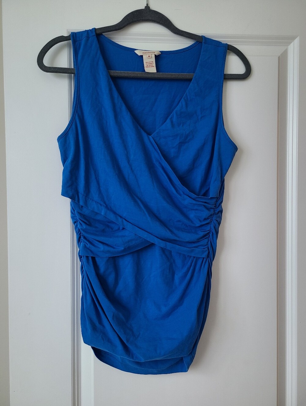 Sundance Blue Criss Cross Ruched Side V-neck  Tank Top